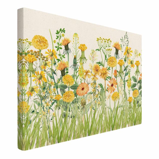 Tableau couleur jaune Aquarelle - Prairie de fleurs en Gelb