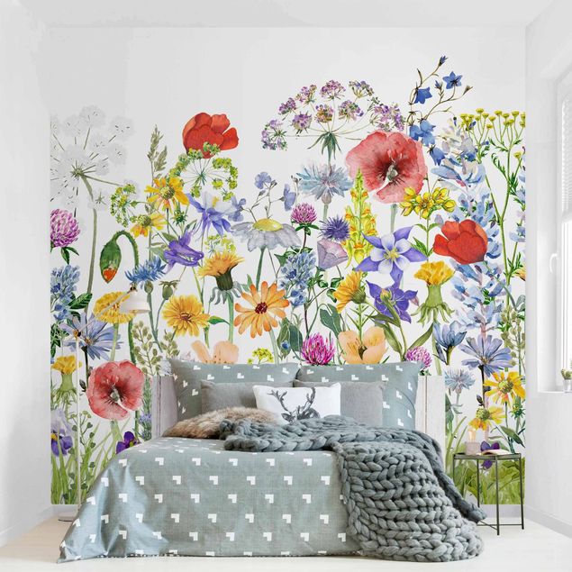 Déco mur cuisine Prairie de fleurs à l'aquarelle