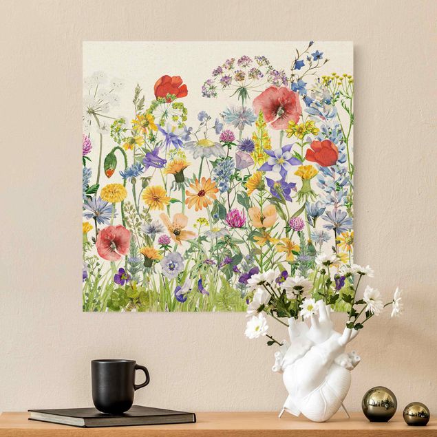 Tableaux moderne Prairie de fleurs à l'aquarelle
