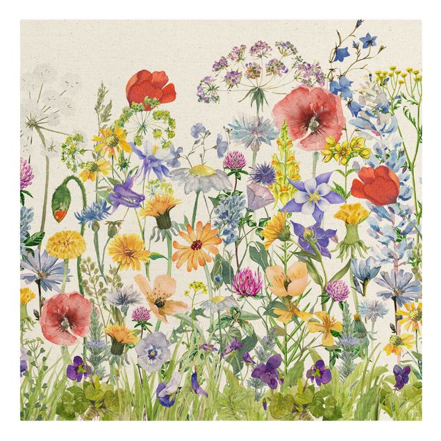 Tableau multicolor Prairie de fleurs à l'aquarelle