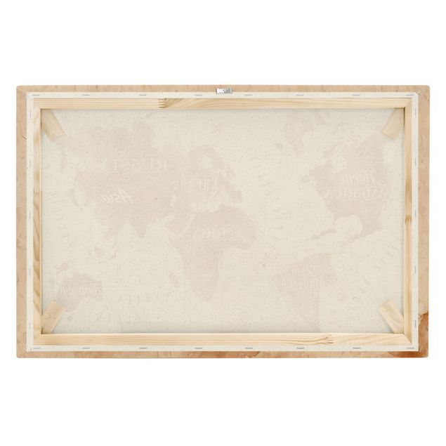 Tableau sur toile naturel - Watercolour Look World Map Beige Brown - Format paysage 3:2