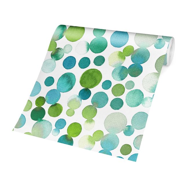 Tapisserie verte Confettis à pois aquarelle en vert bleuâtre