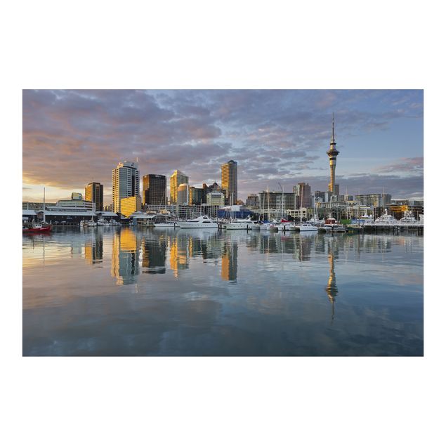 Tableaux de Rainer Mirau Coucher de soleil sur la Silhouette urbaine d'Auckland