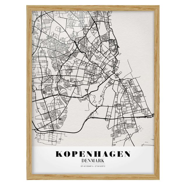 Tableaux encadrés citations Plan de ville de Copenhague - Classique