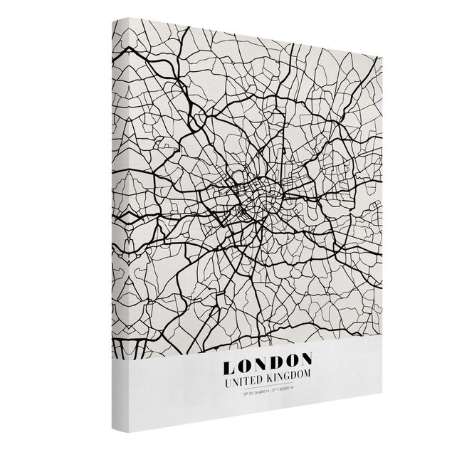 Tableaux sur toile en noir et blanc Plan de ville de Londres - Classique