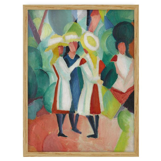 Tableaux moderne August Macke - Trois filles au chapeau de paille jaune