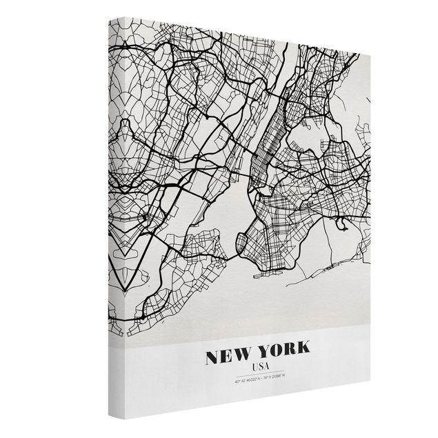 Tableaux sur toile en noir et blanc Plan de la ville de New York - Classique