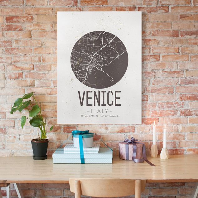 Tableau toile italie Plan de la ville de Venise - Rétro