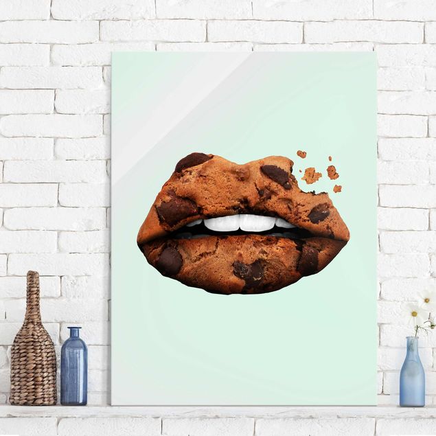 Tableau en verre - Lips With Biscuit