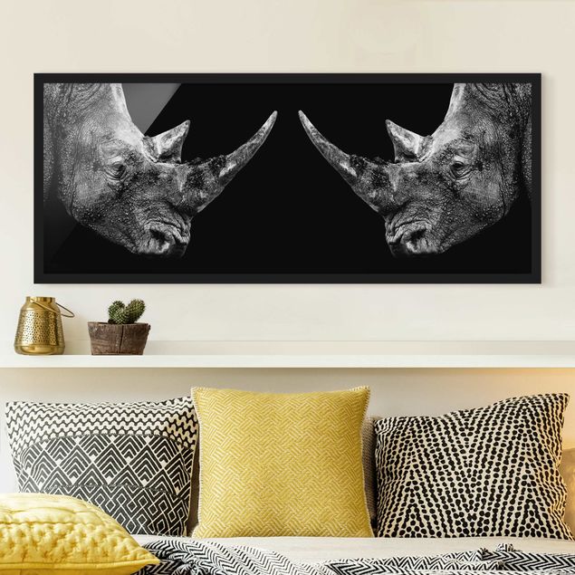 Affiches encadrées noir et blanc Duel de rhinocéros