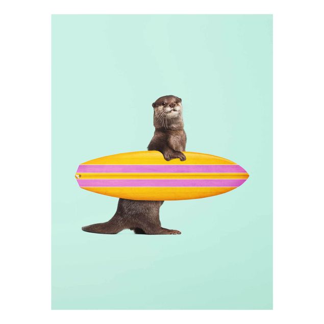 Tableaux animaux Loutre avec planche de surf