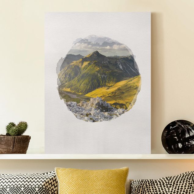 Déco murale cuisine Aquarelles - Montagnes et vallée des Alpes de Lechtal au Tyrol