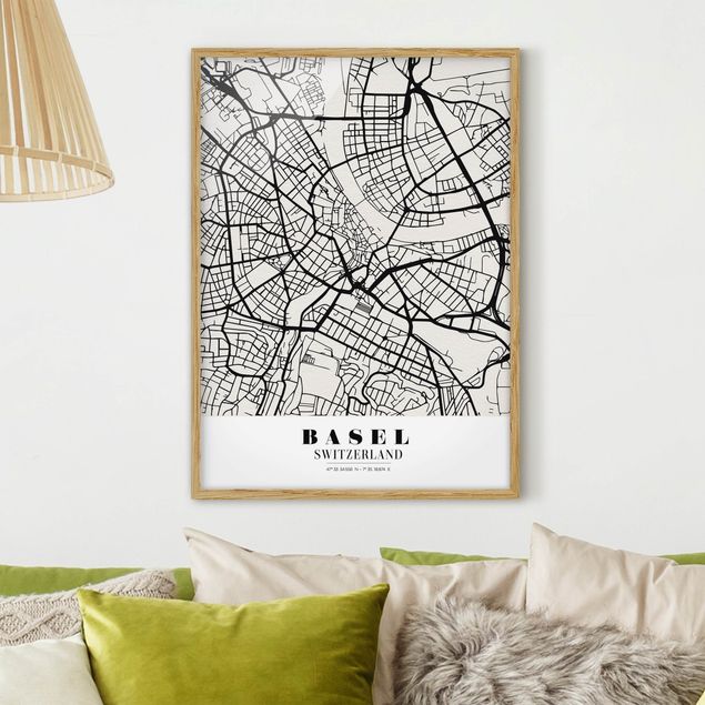 Tableaux encadrés noir et blanc Plan de la ville de Bâle - Classique
