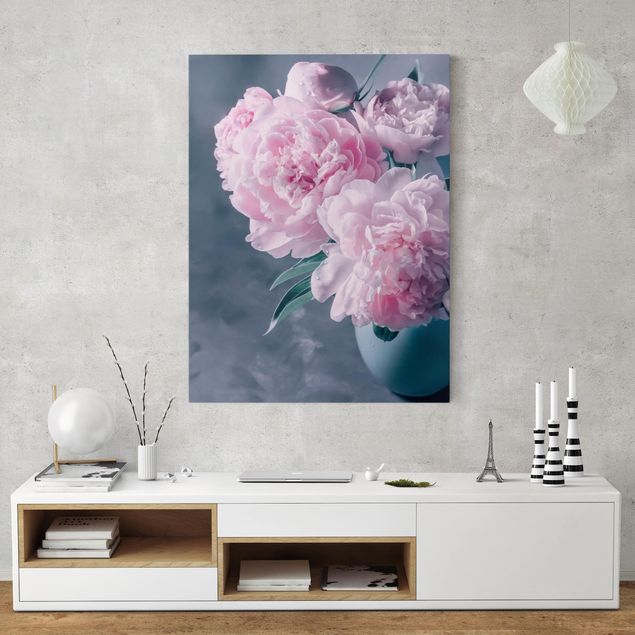 Toile fleur rose Vase avec Pivoine Rose Pâle Shabby