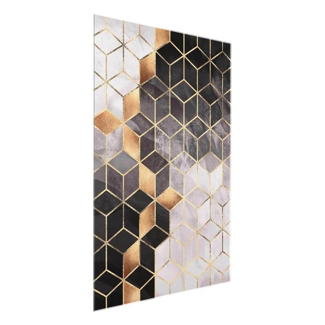 Tableaux en verre abstraits Géométrie d'or noir et blanc