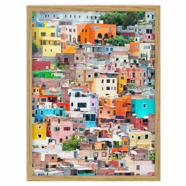 Affiches encadrées reproductions Maisons colorées devant Guanajuato
