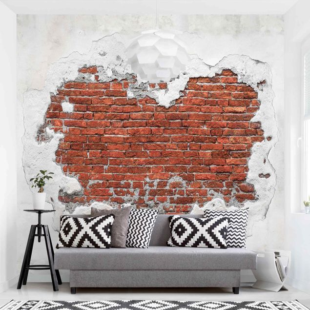 Papier peint effet brique Mur de briques Plâtre Shabby