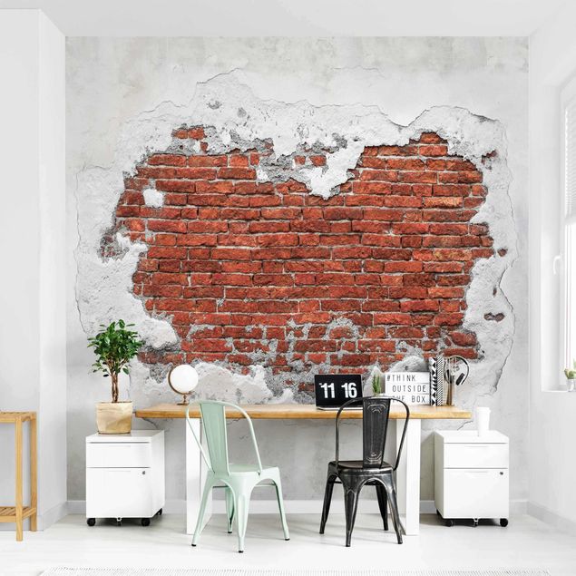 Tapisserie 3d Mur de briques Plâtre Shabby