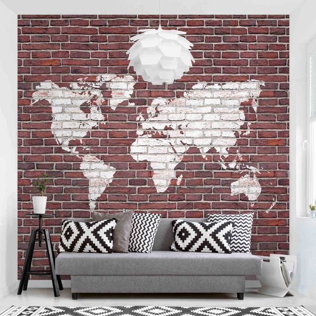 Papier peint effet brique Brick World Map