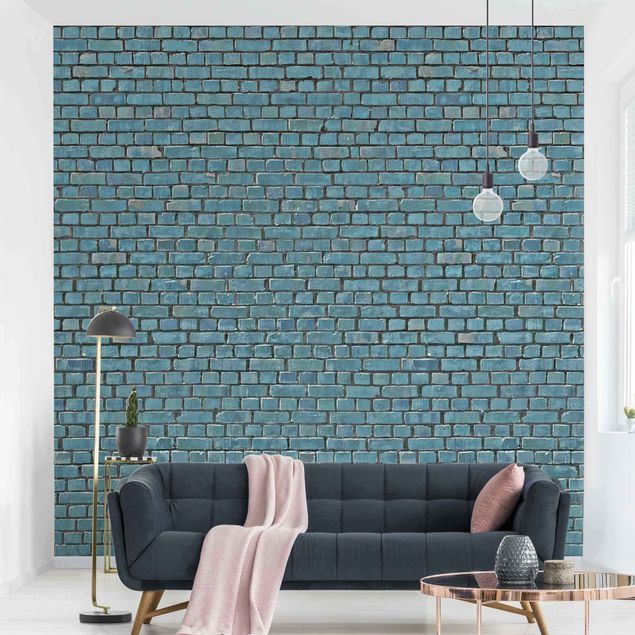 Déco murale cuisine Papier peint Brick Tile bleu turquoise