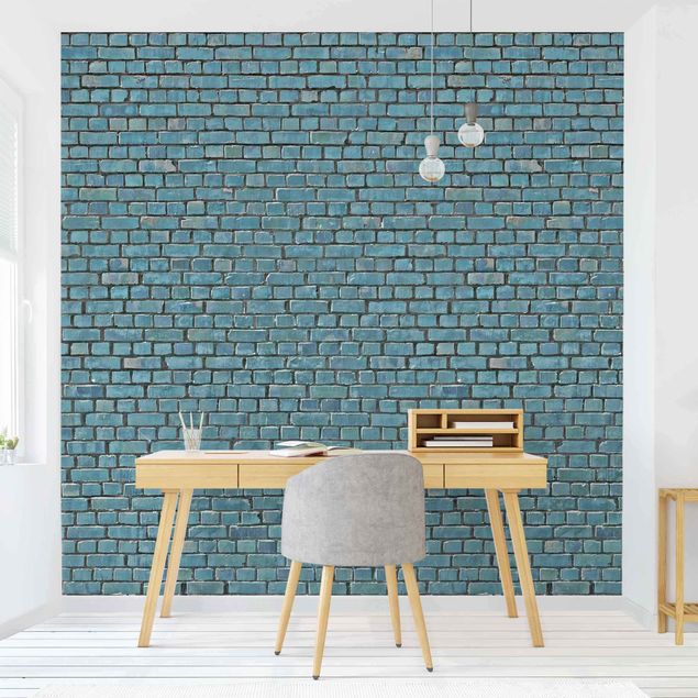 Papier peint briques Papier peint Brick Tile bleu turquoise