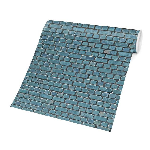 Papiers peints industriel Papier peint Brick Tile bleu turquoise