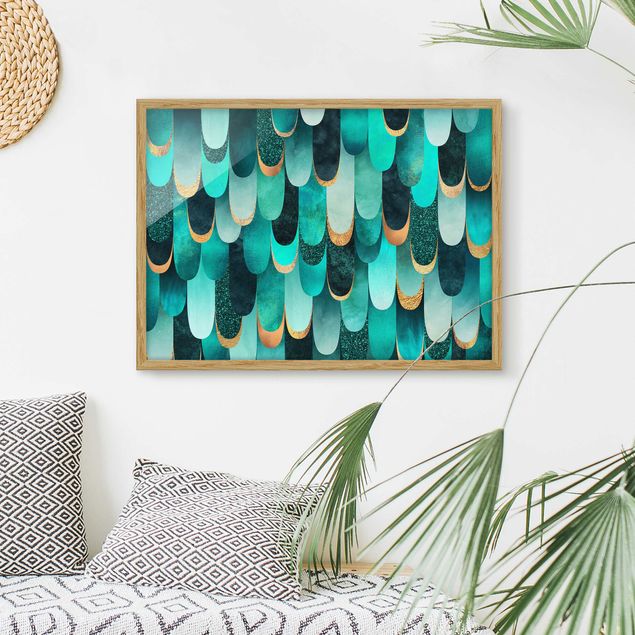 Tableau moderne Plumes Or Turquoise