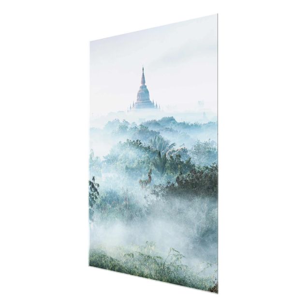 Tableaux en verre architecture & skyline Brouillard matinal sur la jungle de Bagan