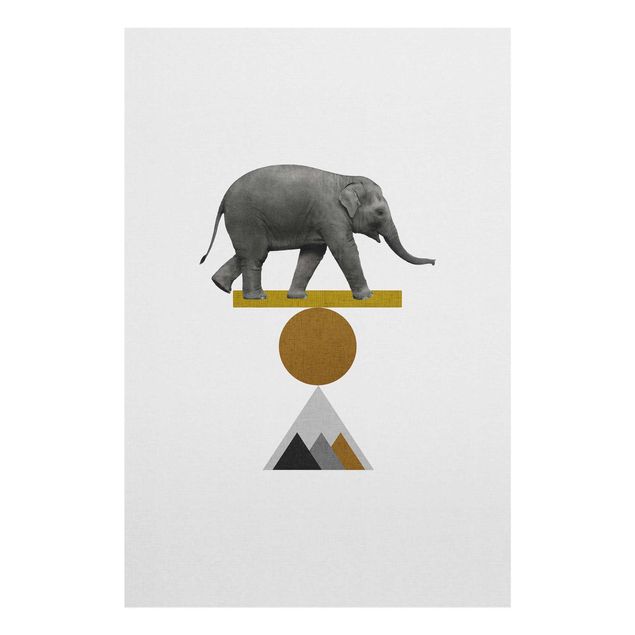 Tableau ton gris Éléphant Art de l'équilibre