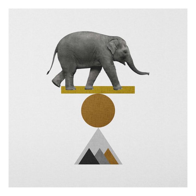 Tableau ton gris Éléphant Art de l'équilibre