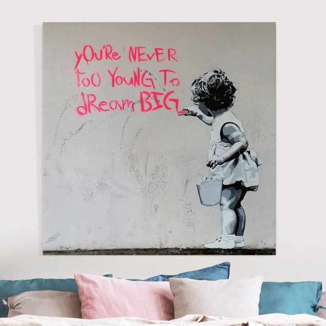 Tableaux sur toile en noir et blanc Dream Big - Brandalised ft. Graffiti by Banksy