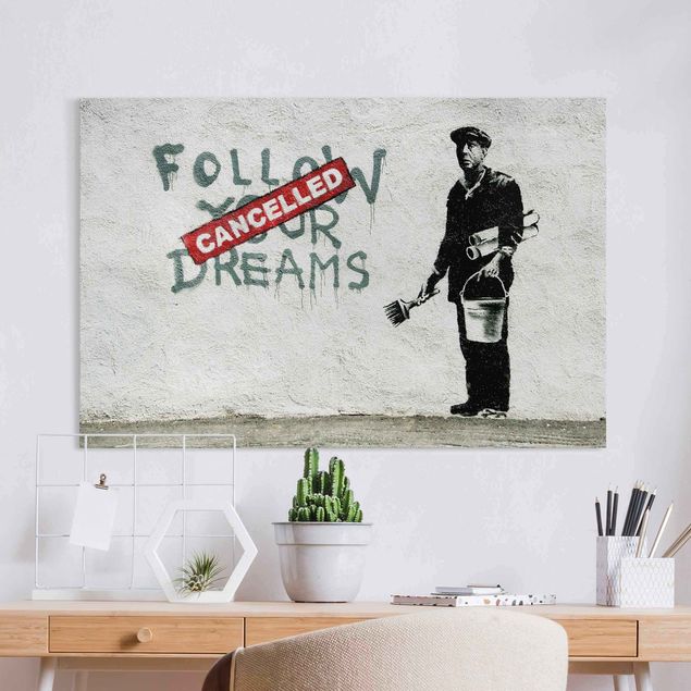 Tableaux sur toile en noir et blanc Follow Your Dreams - Brandalised ft. Graffiti by Banksy