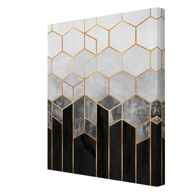 Tableaux muraux Hexagones d'or noir et blanc