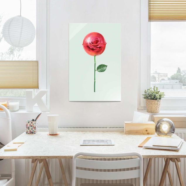 Tableaux en verre fleurs Rose avec sucette