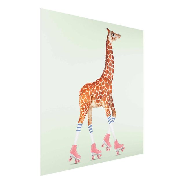 Tableau girafe Girafe avec des patins à roulettes