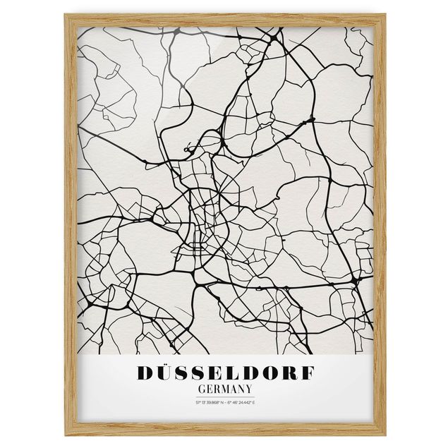 Affiches encadrées citations Plan de ville de Dusseldorf - Classique
