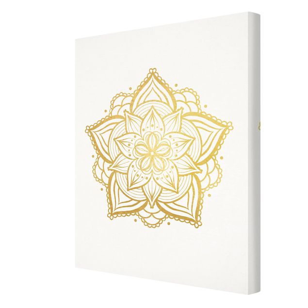 Tableaux toile Illustration Mandala Fleur Or Blanc