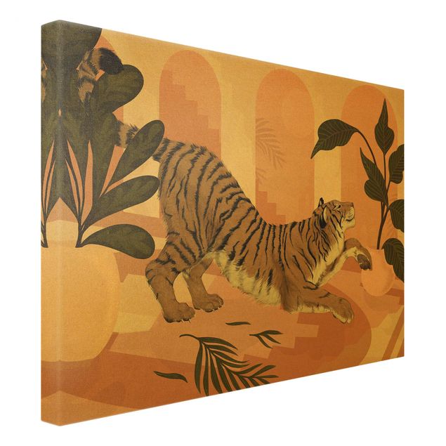 Tableaux Illustration Tigre dans une peinture rose pastel