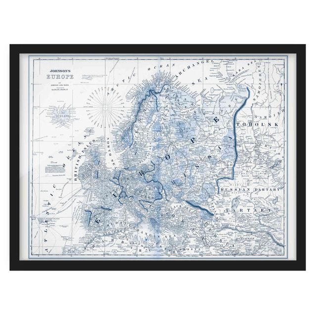 Poster encadré - Map In Blue Tones - Europe