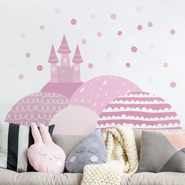 Sticker mural - Mountains castle pastel pink