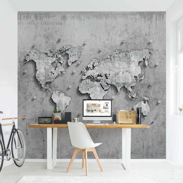 Déco murale cuisine Carte du monde en béton