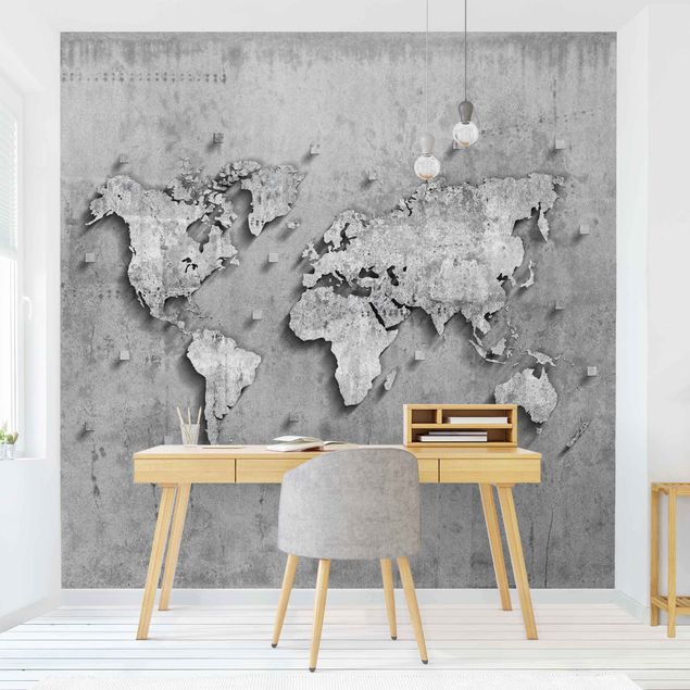 Papiers peints industriel Carte du monde en béton