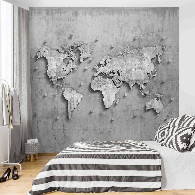 Papiers peints pierre Carte du monde en béton