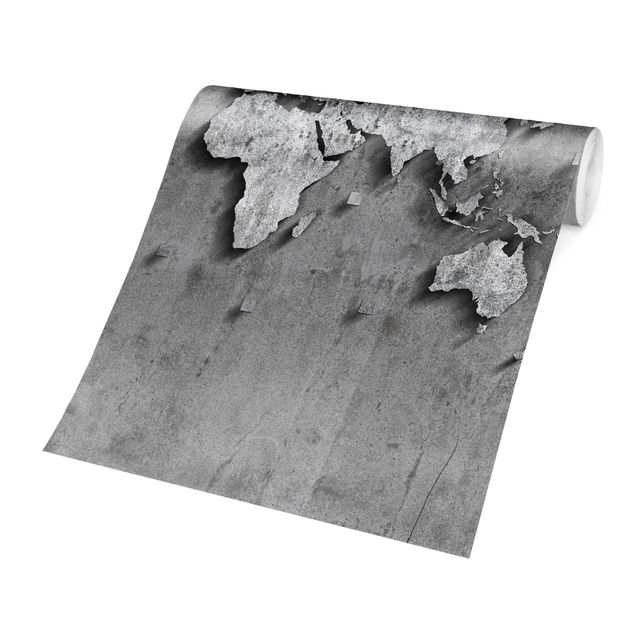 tapisserie panoramique Carte du monde en béton