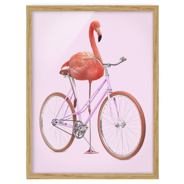 Tableaux animaux Flamant avec bicyclette