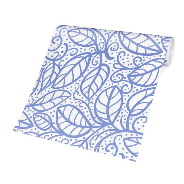 Papiers peints bleu Leaf pattern Boho With Dots In Bluish Purple