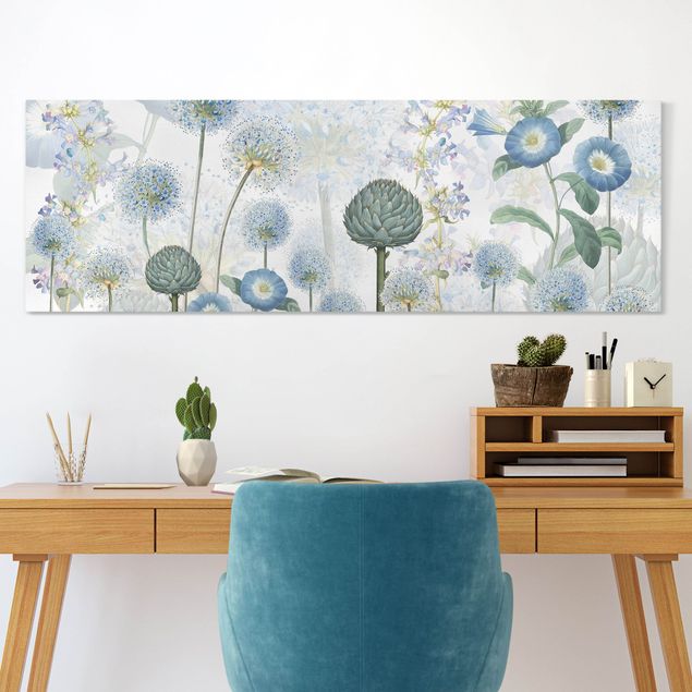Tableaux sur toile avec herbes Ombelles d'allium bleues dans le vent