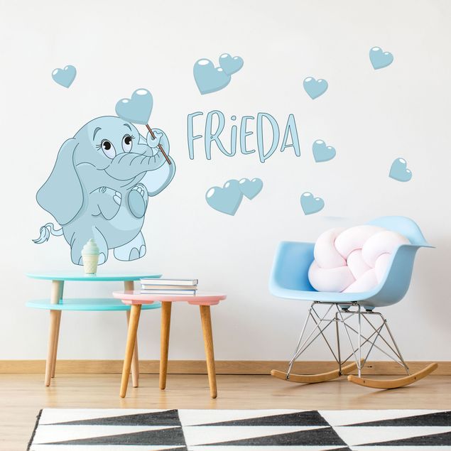 Stickers muraux citation Bébé éléphant bleu avec beaucoup de cœurs