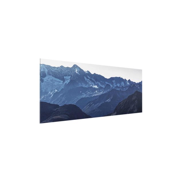 Tableau verre montagne Vue panoramique des montagnes bleues
