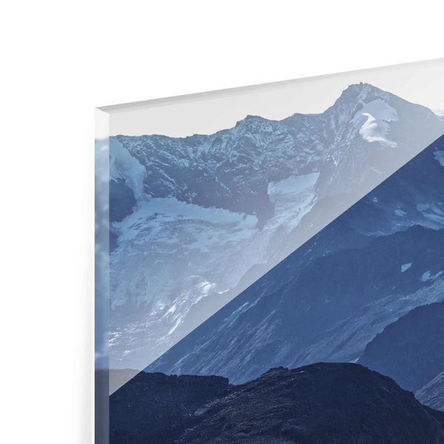 Tableau verre paysage Vue panoramique des montagnes bleues